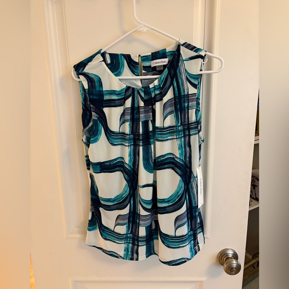 Calvin Klein Women's Blue and White Sleeveless Top NWT